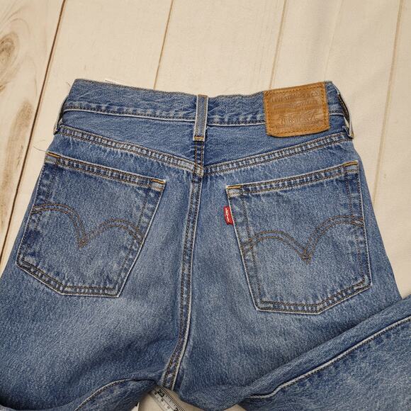 Levis premium wedgie straight jeans button fly raw hem distressed rigid - Picture 12 of 13